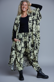 Svart/Vit Bladmönstrad Kaftan Klänning Flower Sea Black White