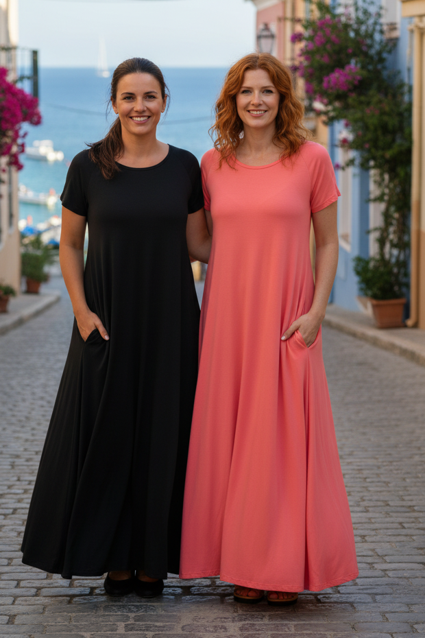 Gruppbild - svart och korallrosa