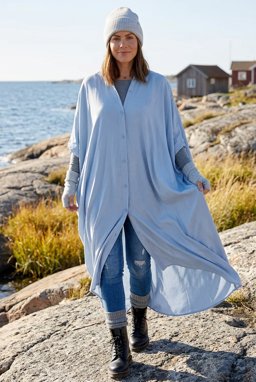 Kaftanen med höststyling på den skandinaviska västkusten