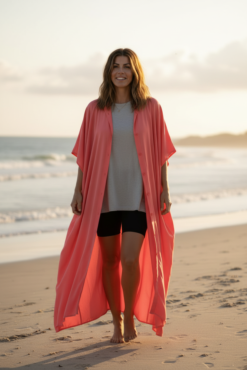 Korallrosa öppen med korta tights 1