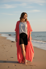 Korallrosa öppen med korta tights 2