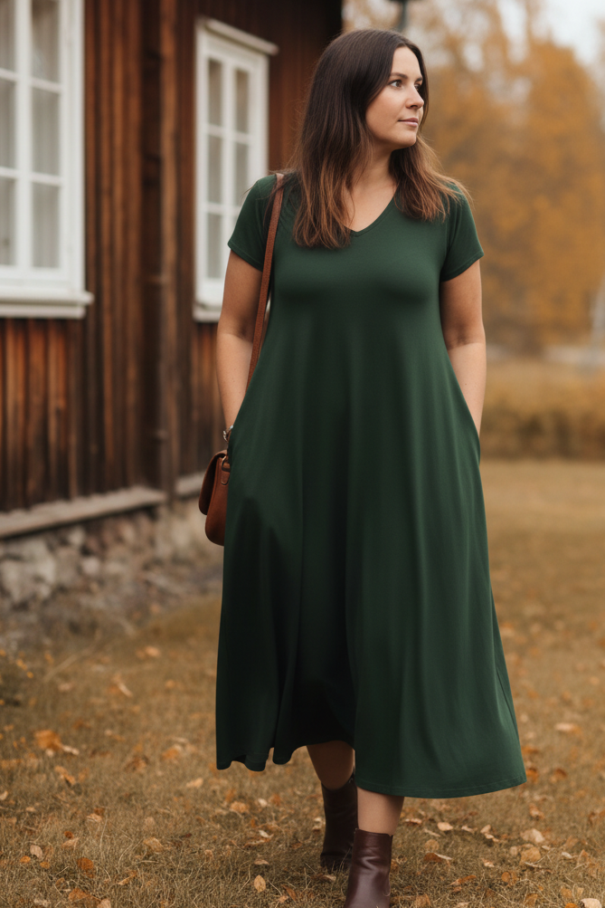 Mörkgrön Ballerina-klänning med axelväska