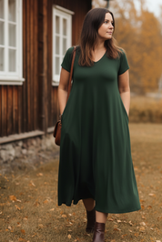 Mörkgrön Ballerina-klänning med axelväska