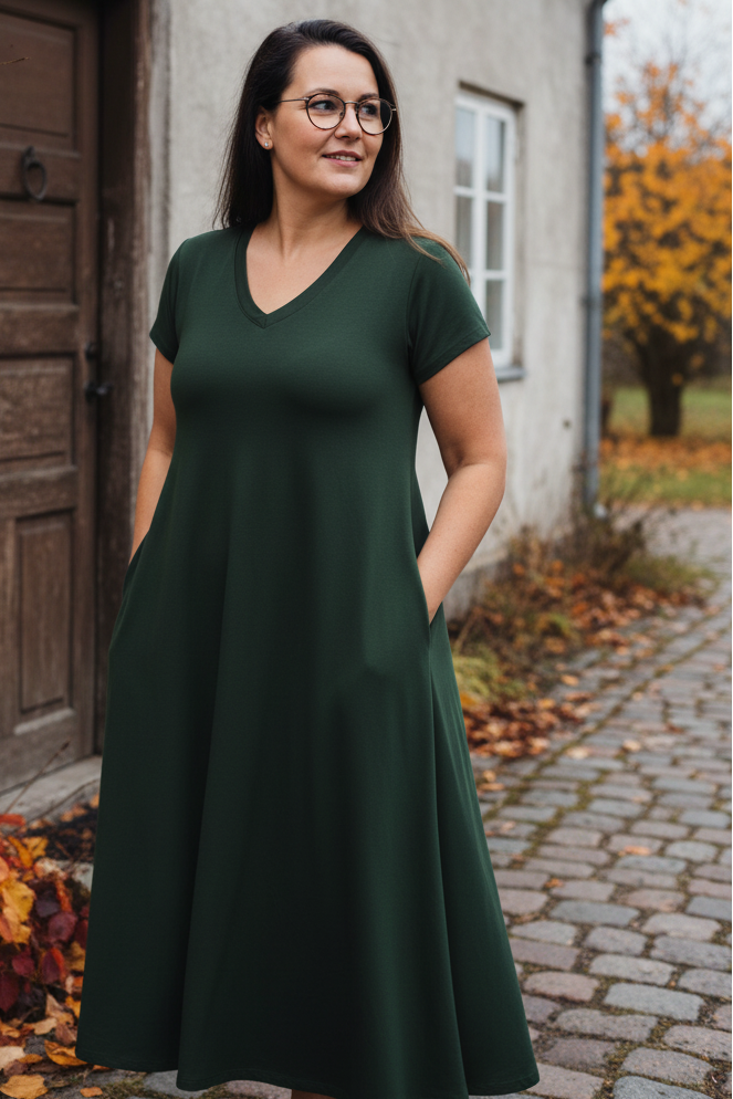 Mörkgrön Ballerina-klänning med glasögon