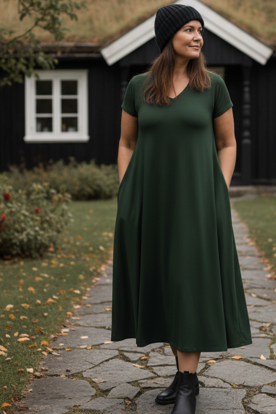 Mörkgrön Ballerina-klänning med mössa