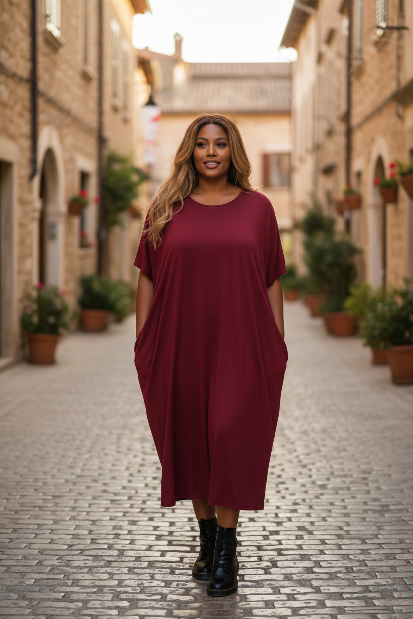 Mild leende på kullerstensgata