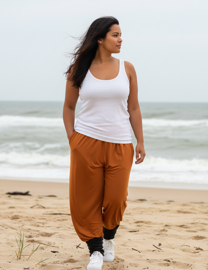 Orange byxor med mudd