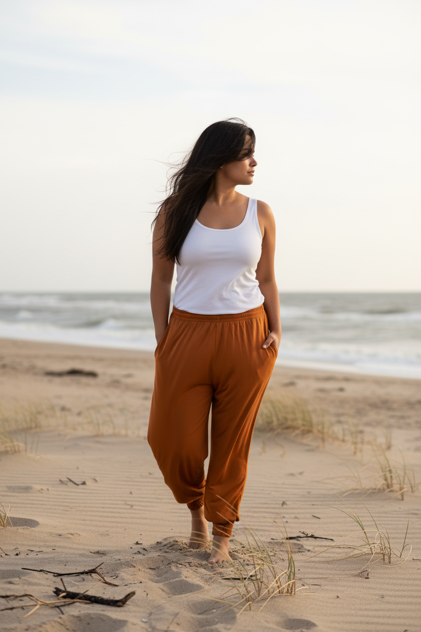 Orange byxor med subtil resår