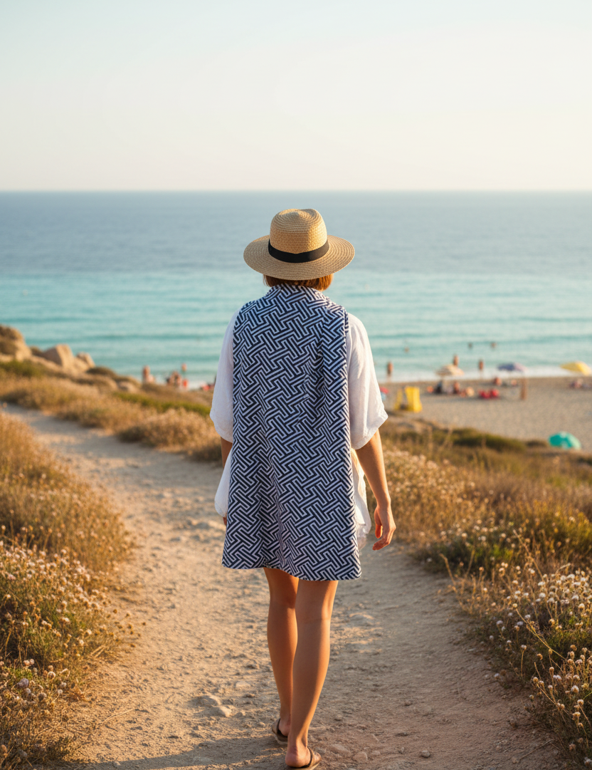 Person bär filt över axeln