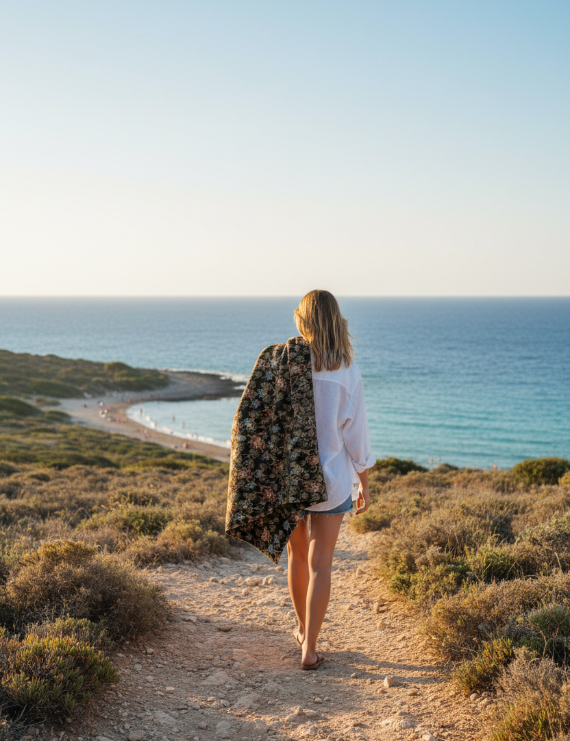 Person bär filt över axeln