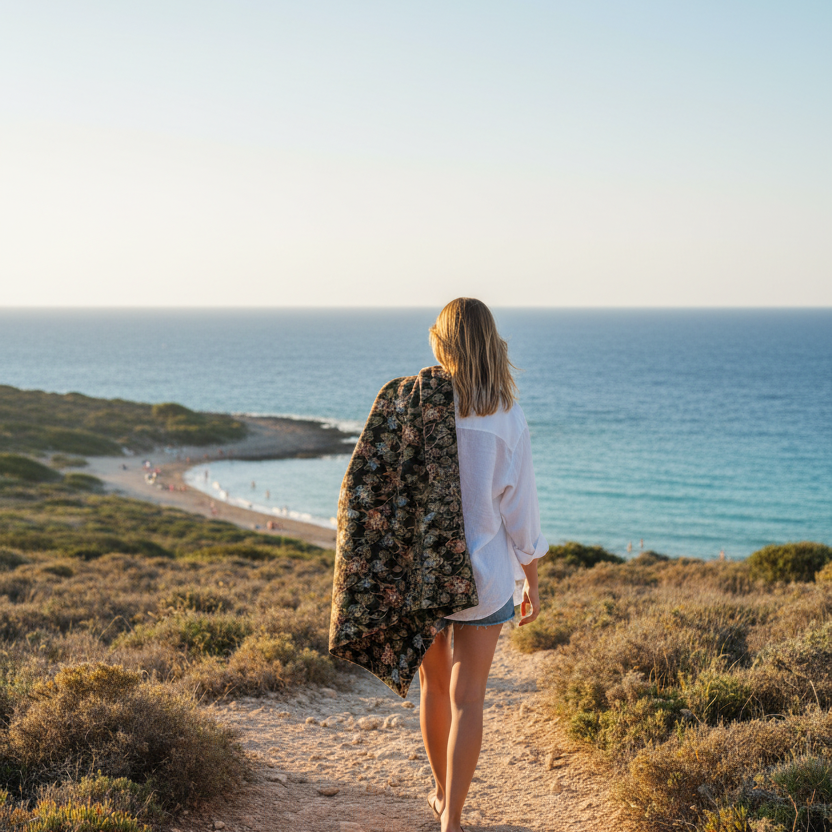 Person bär filt över axeln