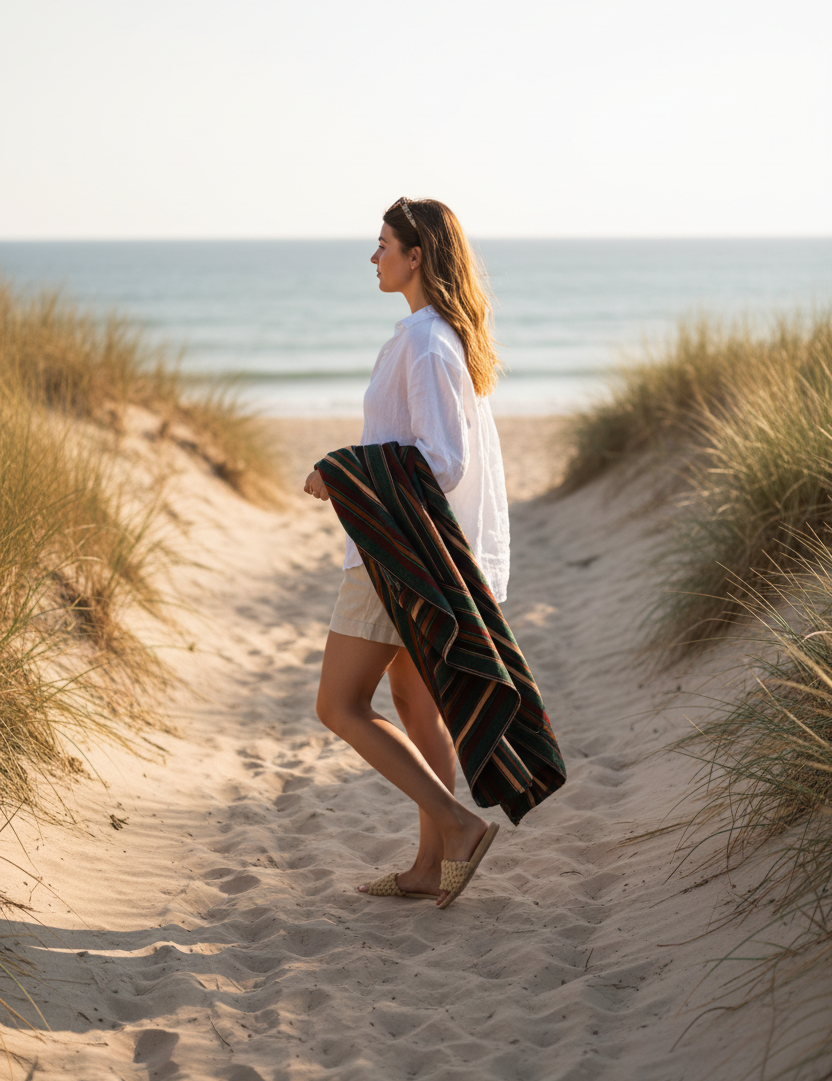 Person med filt över axeln