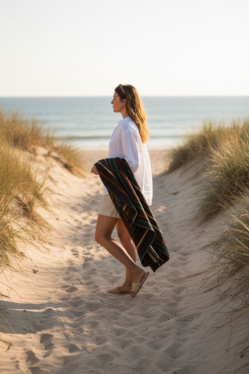 Person med filt över axeln