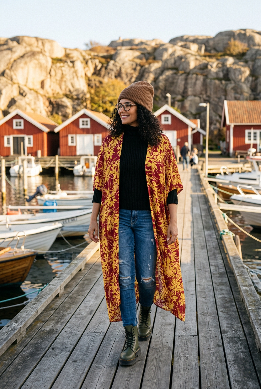 Öppen kaftan på hamnbrygga