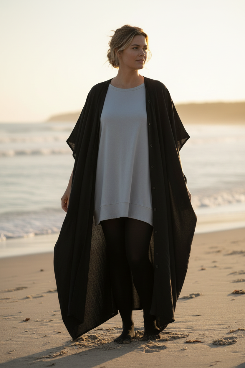 Öppen kimono, tights över