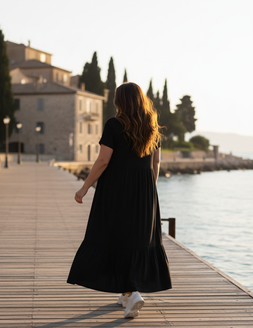 Svart klänning promenad