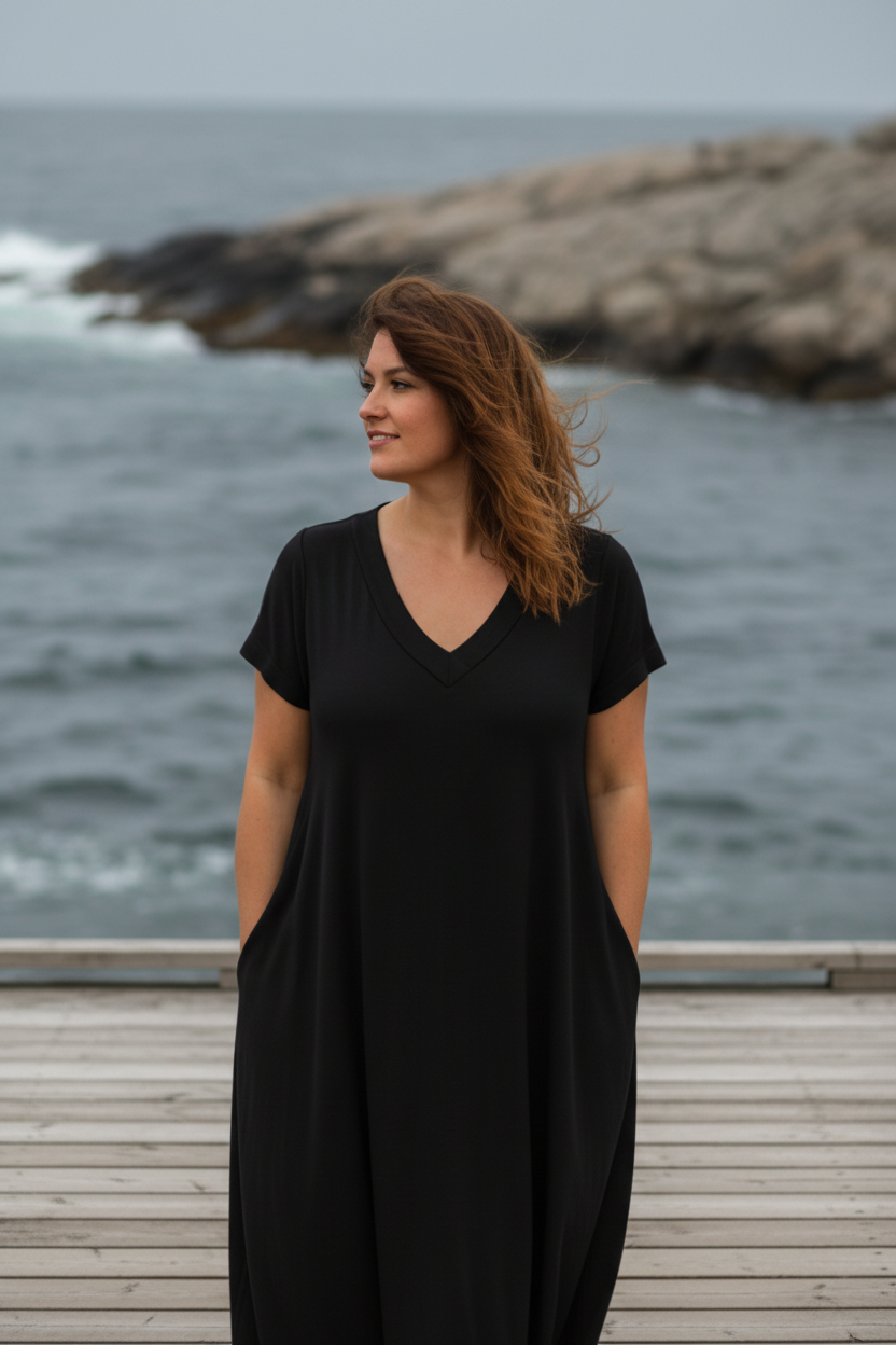 Svart — stående på brygga