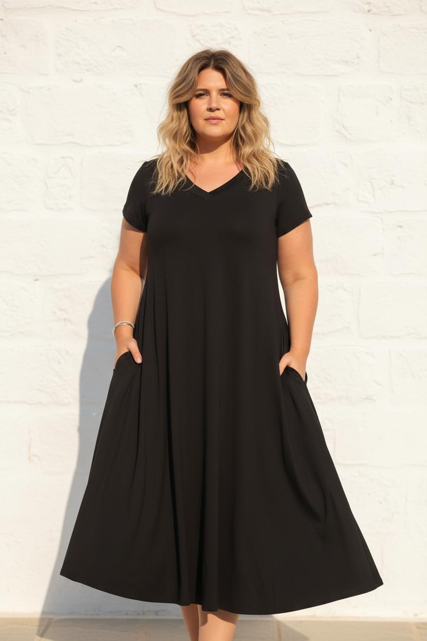 Svart V-neck – Rak pose