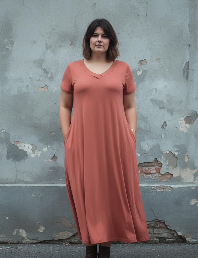 Terrakottafärgad V-neck framifrån