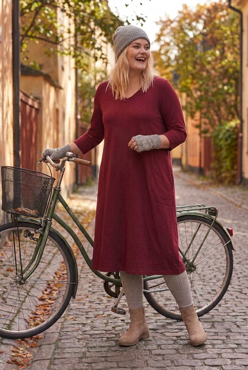 Vinröd midi vid cykeln utan solglasögon