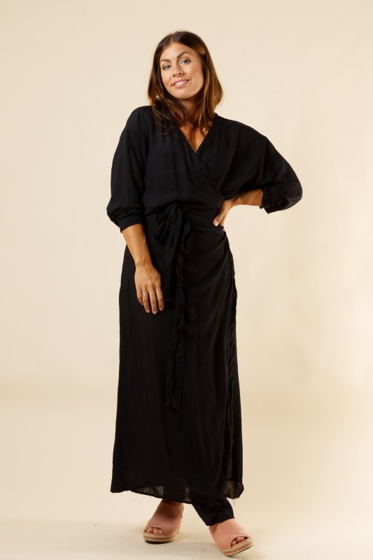 The Whisper Kimono Dress Plain Black